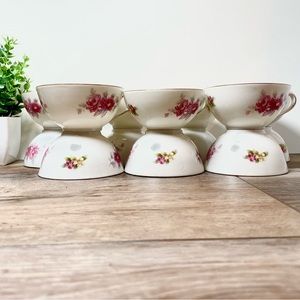 Antique Cherry China Charmaine Floral Spays w/ Gold Rim, 14 Flat Tea Cups